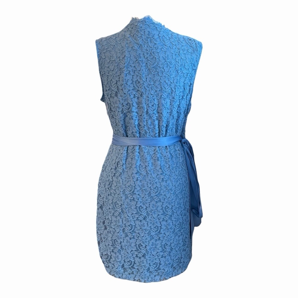 Diane Von Furstenberg Blue Lace Wrap Dress Sleeveless V-Neck Size L - Picture 4 of 6